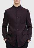Bordo Düz Shirt Shoulder Slim Fit Yün Karışımlı Örme Ceket