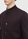 Bordo Düz Shirt Shoulder Slim Fit Yün Karışımlı Örme Ceket
