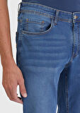 Mavi Düz Slim Fit Denim Pamuk Karışımlı Pantolon