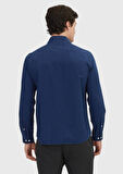 İndigo Düz Casual Fit Dokuma Casual %100 Pamuk Gömlek