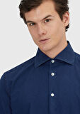 İndigo Düz Casual Fit Dokuma Casual %100 Pamuk Gömlek
