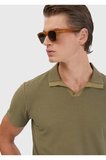 Yağ Yeşili Jakarlı Polo Yaka %100 Pamuk T-Shirt