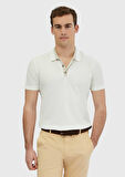 Ekru Düz Polo Yaka %100 Pamuk T-Shirt