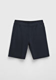 Lacivert Düz Örme Jogging Fit Spor Bermuda