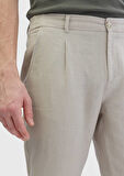 Bej Düz Dokuma Jogging Fit Casual %100 Keten Pantolon