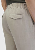 Bej Düz Dokuma Jogging Fit Casual %100 Keten Pantolon