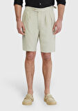 Kum Düz Dokuma Carrot Fit Casual %100 Keten Bermuda