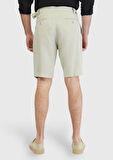 Kum Düz Dokuma Carrot Fit Casual %100 Keten Bermuda