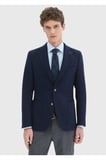 Lacivert Desenli Shirt Shoulder Slim Fit Yün Karışımlı Örme Ceket