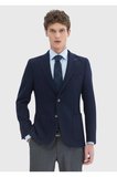 Lacivert Desenli Shirt Shoulder Slim Fit Yün Karışımlı Örme Ceket