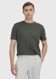 Haki Düz Bisiklet Yaka %100 Keten T-Shirt