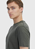 Haki Düz Bisiklet Yaka %100 Keten T-Shirt
