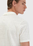 Ekru Düz Polo Yaka %100 Keten T-Shirt