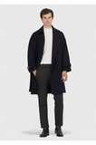 Lacivert Oversize Fit Kruvaze Yaka Casual Dokuma Palto