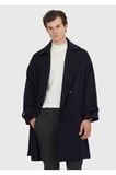 Lacivert Oversize Fit Kruvaze Yaka Casual Dokuma Palto