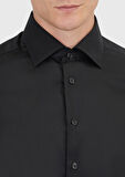Siyah Düz Regular Fit Dokuma Klasik %100 Pamuk Gömlek