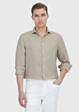 Vizon Düz Casual Fit Dokuma Casual %100 Keten Gömlek