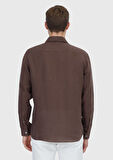 Kahverengi Düz Casual Fit Dokuma Casual %100 Keten Gömlek