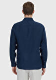 Lacivert Düz Casual Fit Dokuma Casual %100 Keten Gömlek