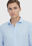 Mavi Düz Casual Fit Dokuma Casual %100 Keten Gömlek