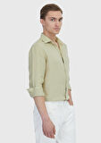 Açık Yeşil Düz Casual Fit Dokuma Casual %100 Keten Gömlek