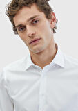 Beyaz Düz Slim Fit Dokuma Klasik %100 Pamuk Gömlek