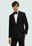 Siyah Düz Thin&taller Slim Fit Kruvaze Yaka Dokuma Smokin Takım Elbise