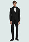 Siyah Düz Thin&taller Slim Fit Kruvaze Yaka Dokuma Smokin Takım Elbise