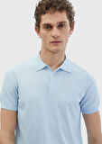 Açık Mavi Polo Yaka Düz Örgü Triko