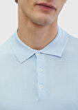 Açık Mavi Polo Yaka Düz Örgü Triko