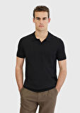 Siyah Polo Yaka Düz Örgü Triko