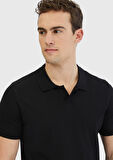 Siyah Polo Yaka Düz Örgü Triko