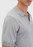 Açık Gri Polo Yaka Düz Örgü Triko