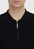 Siyah Polo Yaka Jakarlı Triko