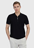 Siyah Polo Yaka Jakarlı Triko