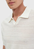 Ekru Polo Yaka Jakarlı Keten Karışımlı Triko