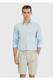 Mavi Çizgili Casual Fit Dokuma Casual Pamuk Karışımlı Gömlek
