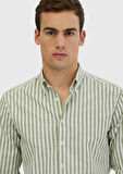 Açık Yeşil Çizgili Casual Fit Dokuma Casual %100 Pamuk Gömlek