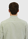 Açık Yeşil Çizgili Casual Fit Dokuma Casual %100 Pamuk Gömlek