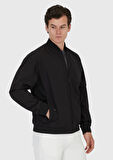 Siyah Regular Fit Dik Yaka Casual Dokuma Mont