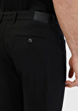 Siyah Düz Dokuma Regular Fit Casual Pamuk Karışımlı Pantolon