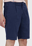 Lacivert Düz Dokuma Regular Fit Casual Pamuk Karışımlı Bermuda