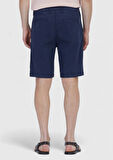 Lacivert Düz Dokuma Regular Fit Casual Pamuk Karışımlı Bermuda