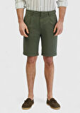 Haki Düz Dokuma Regular Fit Casual Pamuk Karışımlı Bermuda