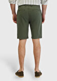 Haki Düz Dokuma Regular Fit Casual Pamuk Karışımlı Bermuda