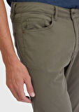 Haki Düz Dokuma Slim Fit Casual Pamuk Karışımlı Pantolon