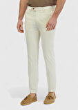 Ekru Düz Dokuma Regular Fit Casual Pantolon