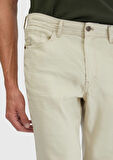 Bej Düz Dokuma Slim Fit Casual Keten Karışımlı Pantolon