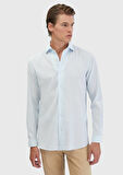 Açık Mavi Düz Casual Fit Dokuma Casual %100 Pamuk Gömlek