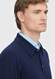 Lacivert Polo Yaka Düz Örgü %100 Kaşmir Triko Kazak